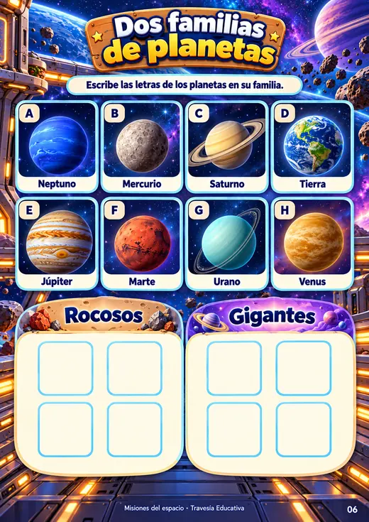 Página de Misiones del espacio: dos familias de planetas