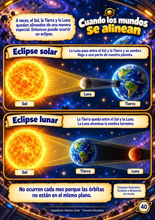 Página del libro Expedición Sistema Solar: eclipses solares y lunares