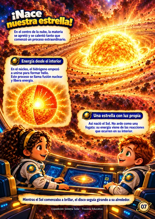 Página del libro Expedición Sistema Solar: ¡Nace nuestra estrella!