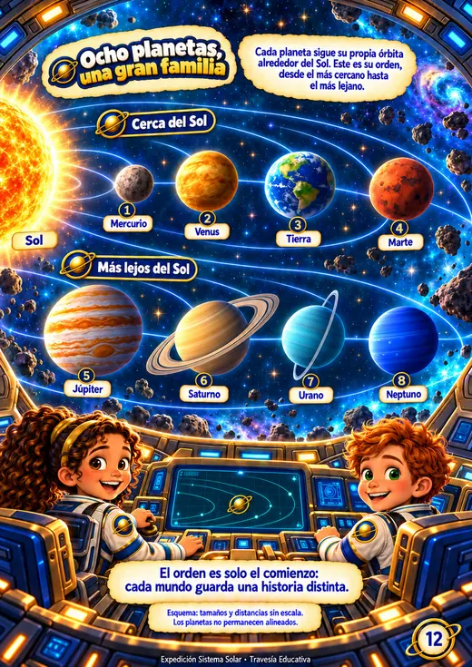 Página del libro Expedición Sistema Solar: ocho planetas, una gran familia