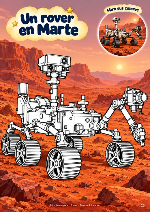 Página de Mi universo para colorear: un rover en Marte