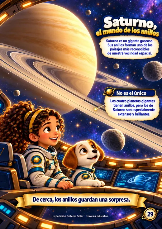 Página del libro Expedición Sistema Solar: Saturno, el mundo de los anillos